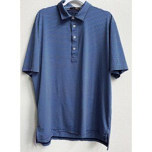 RLX Ralph Lauren Short Sleeve Button Polo Shirt Blue Striped Polyester w Logo XL